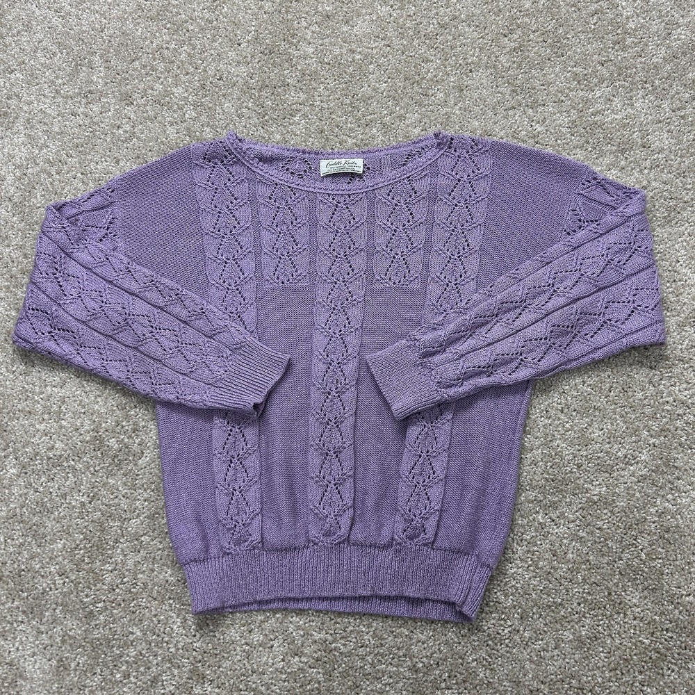 Vintage Cuddle Knit Sweater Womens Medium Purple Open-Knit Lightweight Sheer